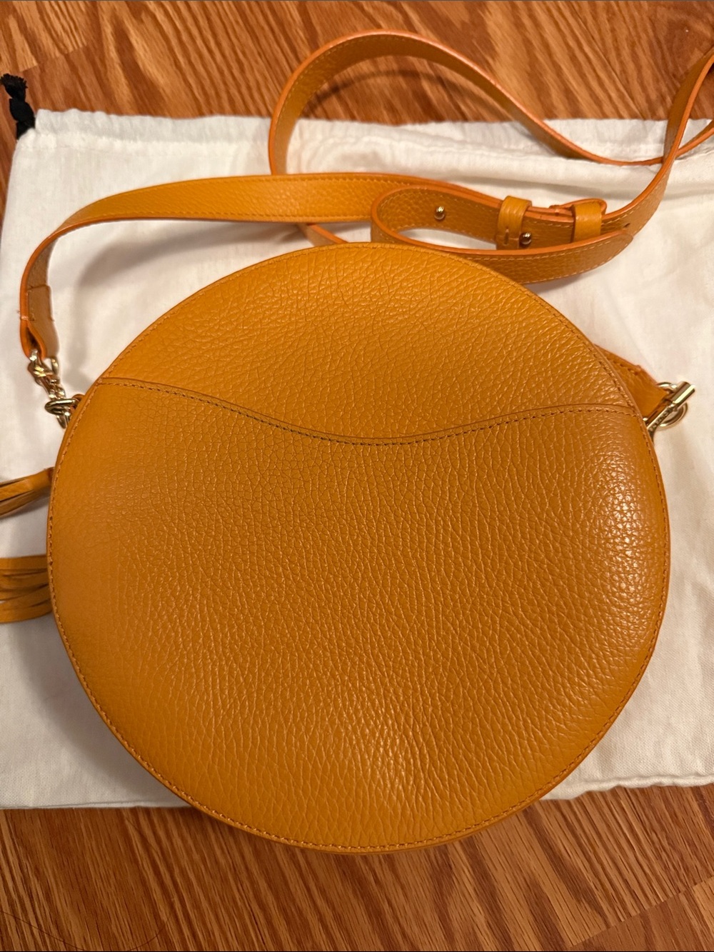 Cuyana Mustard Leather Round Crossbody with Tassel - Picture 3 of 4